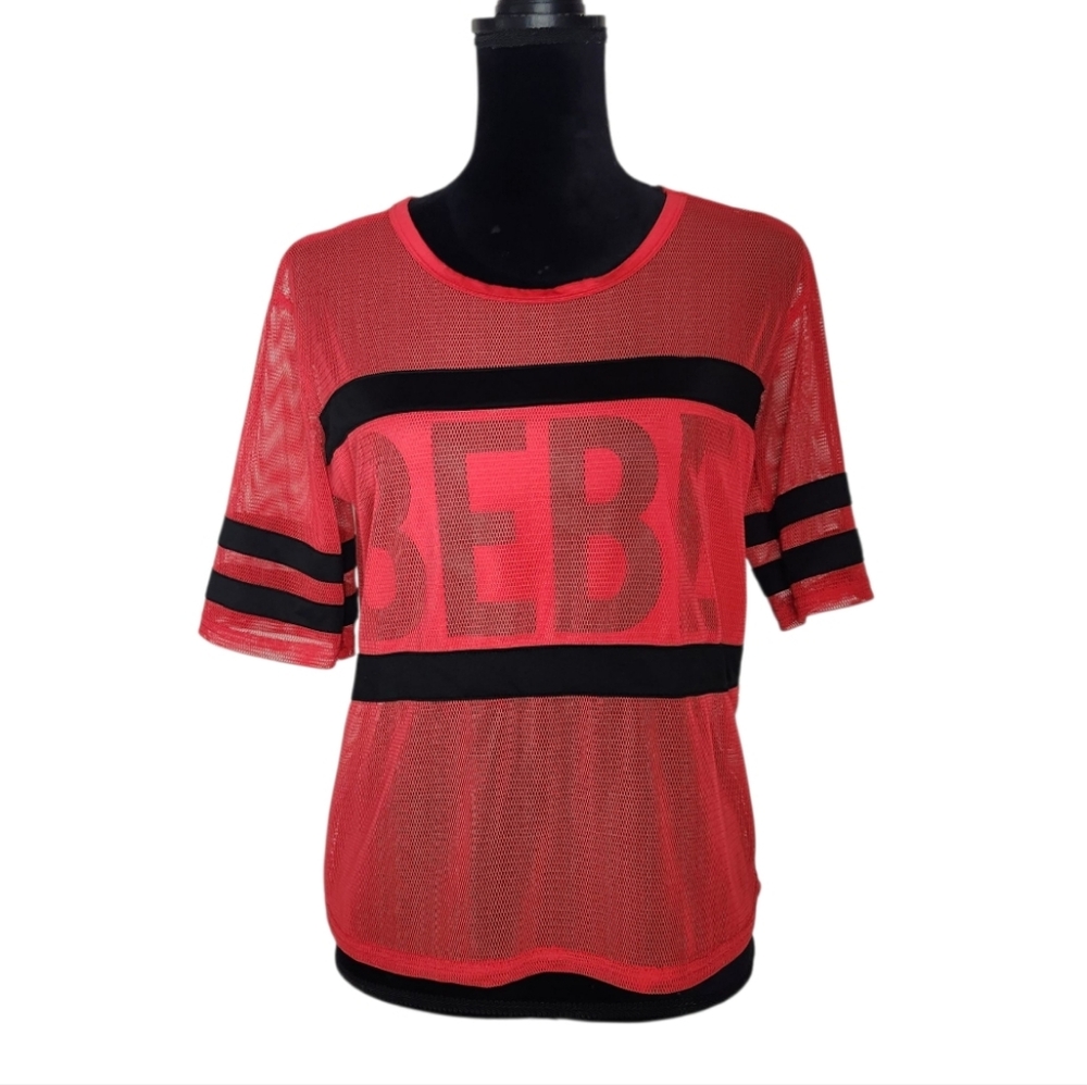 BEBE Sport Red Mesh Top Shirt